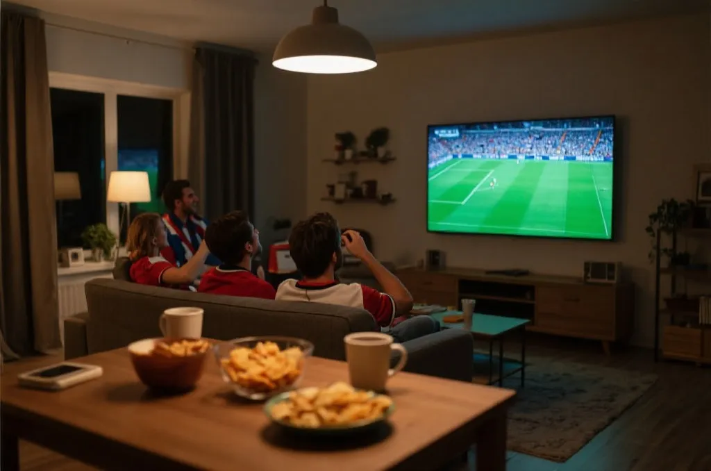 球迷在深夜看球的情景